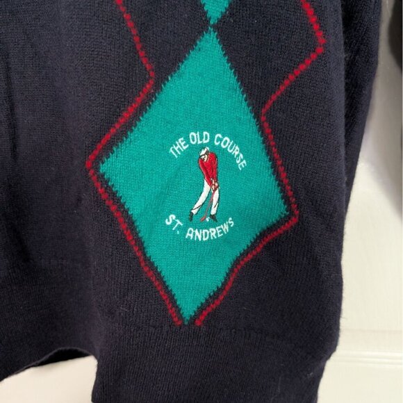 Vintage Clan Royal Old Course Golf Sweater Mens Size XL Blue Argyle Diamond Wool - Picture 3 of 11